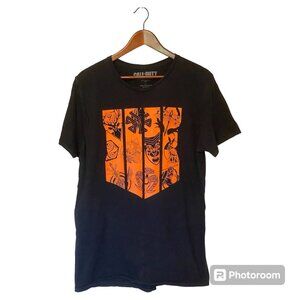 Call Of Duty Black Ops Black S/S T-Shirt Men's Size L 2018 Orange Logo Rare